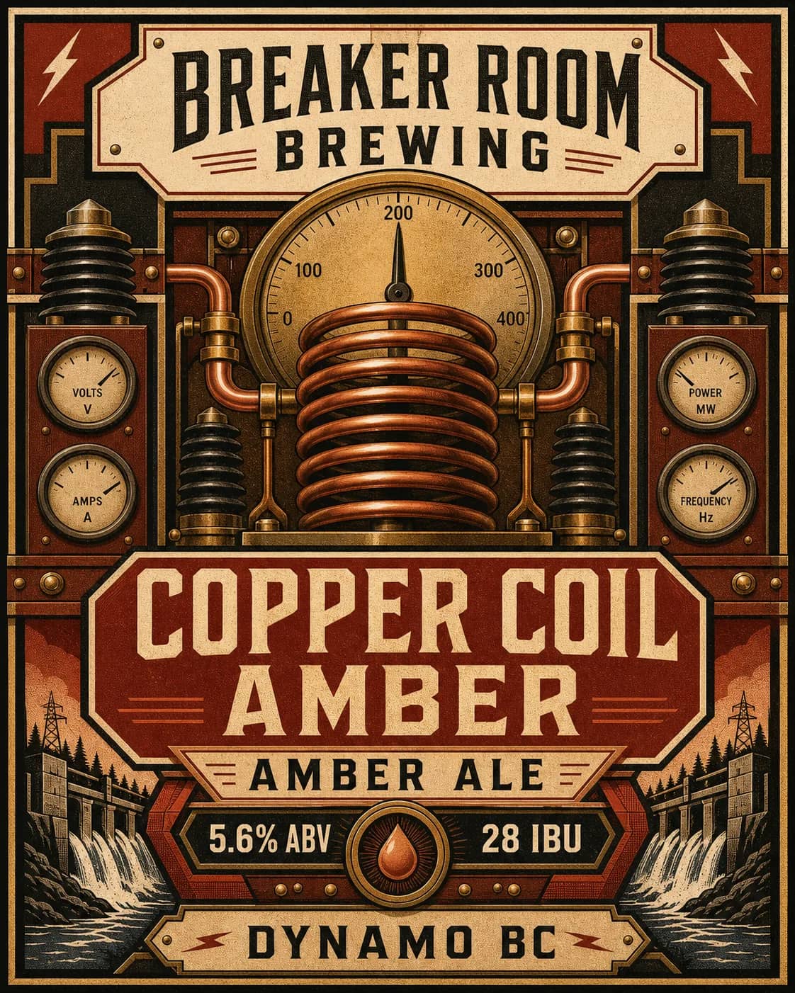 Copper Coil Amber can label artwork for Breaker Room Brewing