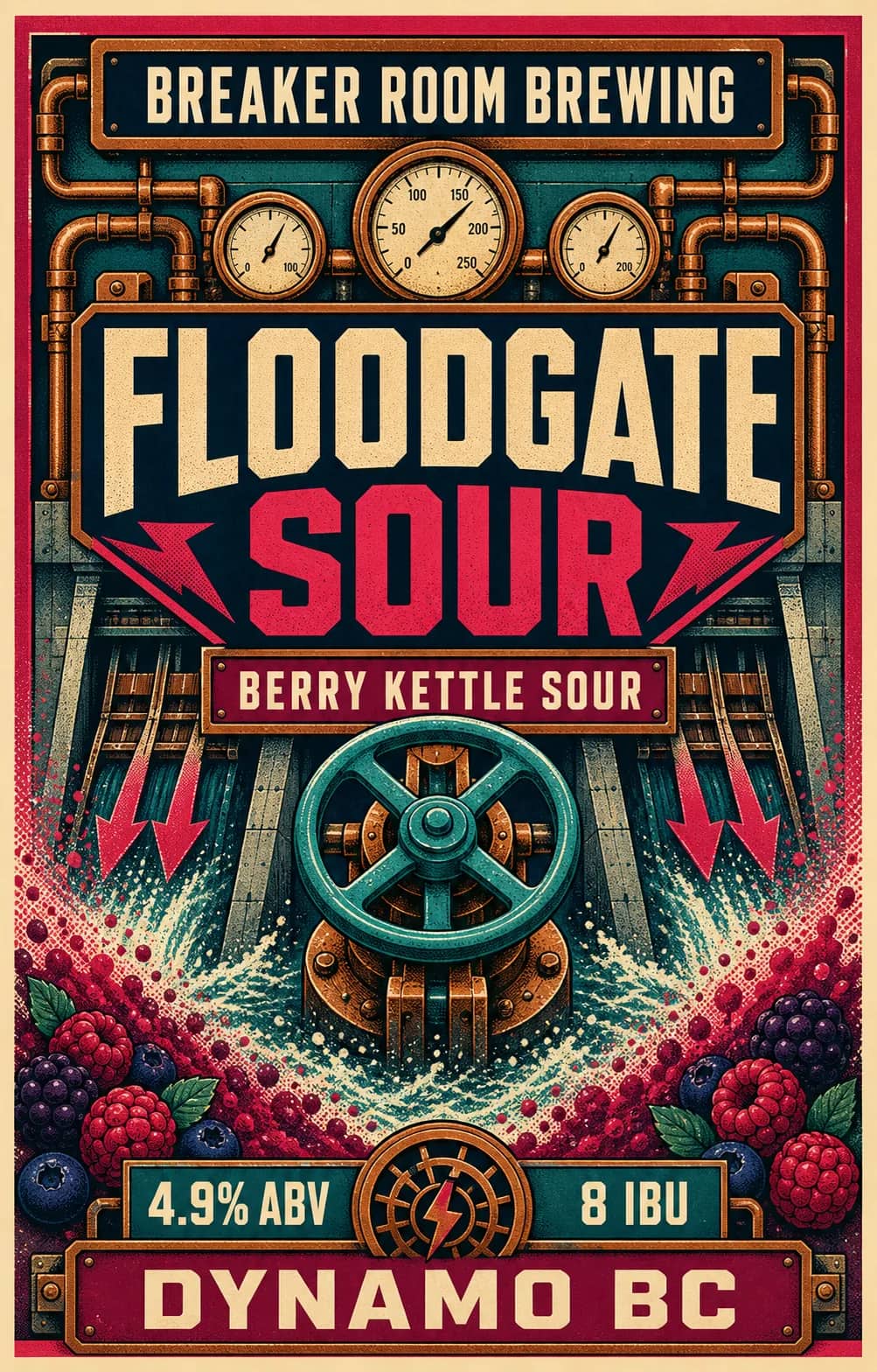 Floodgate Sour can label artwork for Breaker Room Brewing