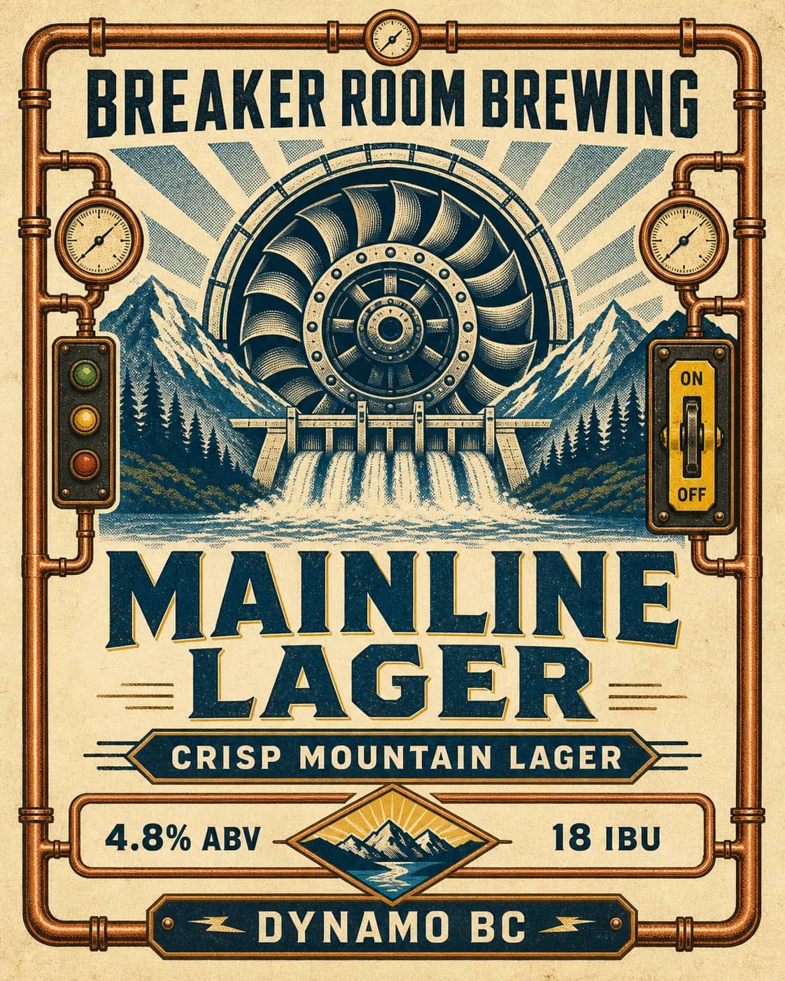 Mainline Lager can label artwork for Breaker Room Brewing