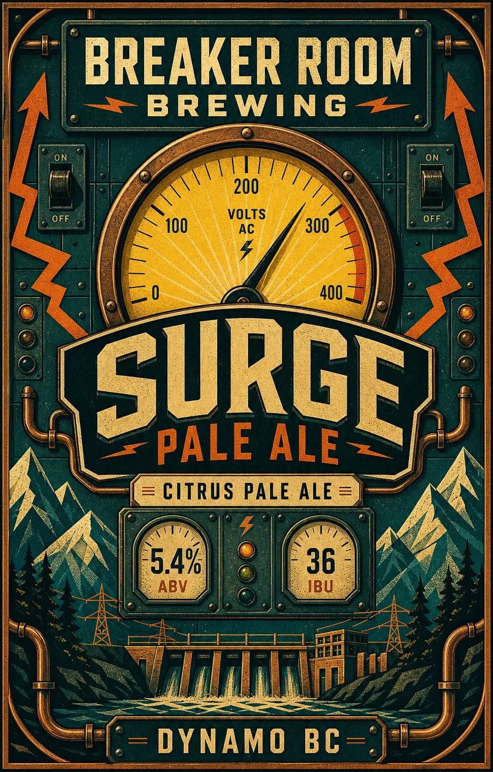 Surge Pale Ale can label artwork for Breaker Room Brewing