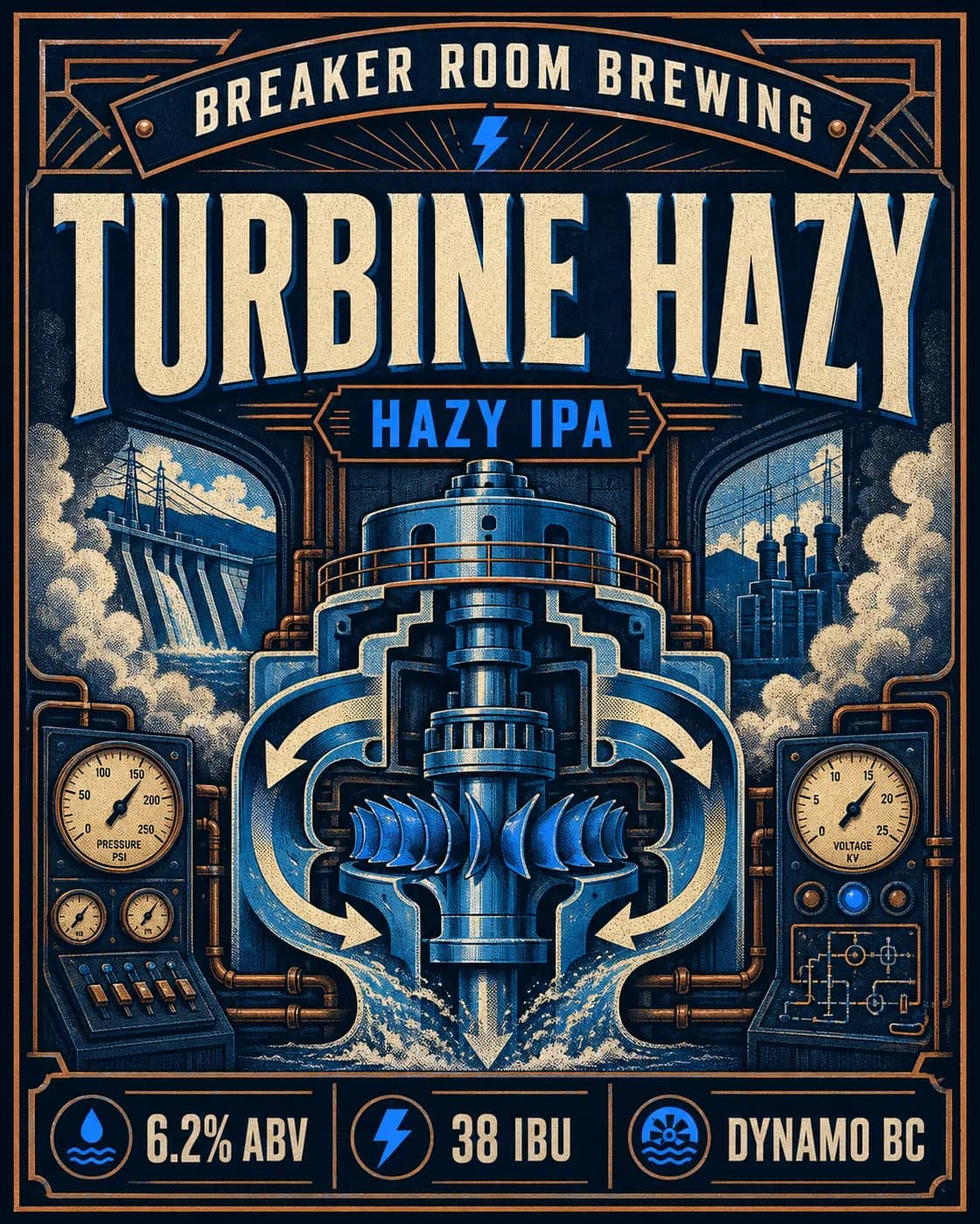 Turbine Hazy can label artwork for Breaker Room Brewing