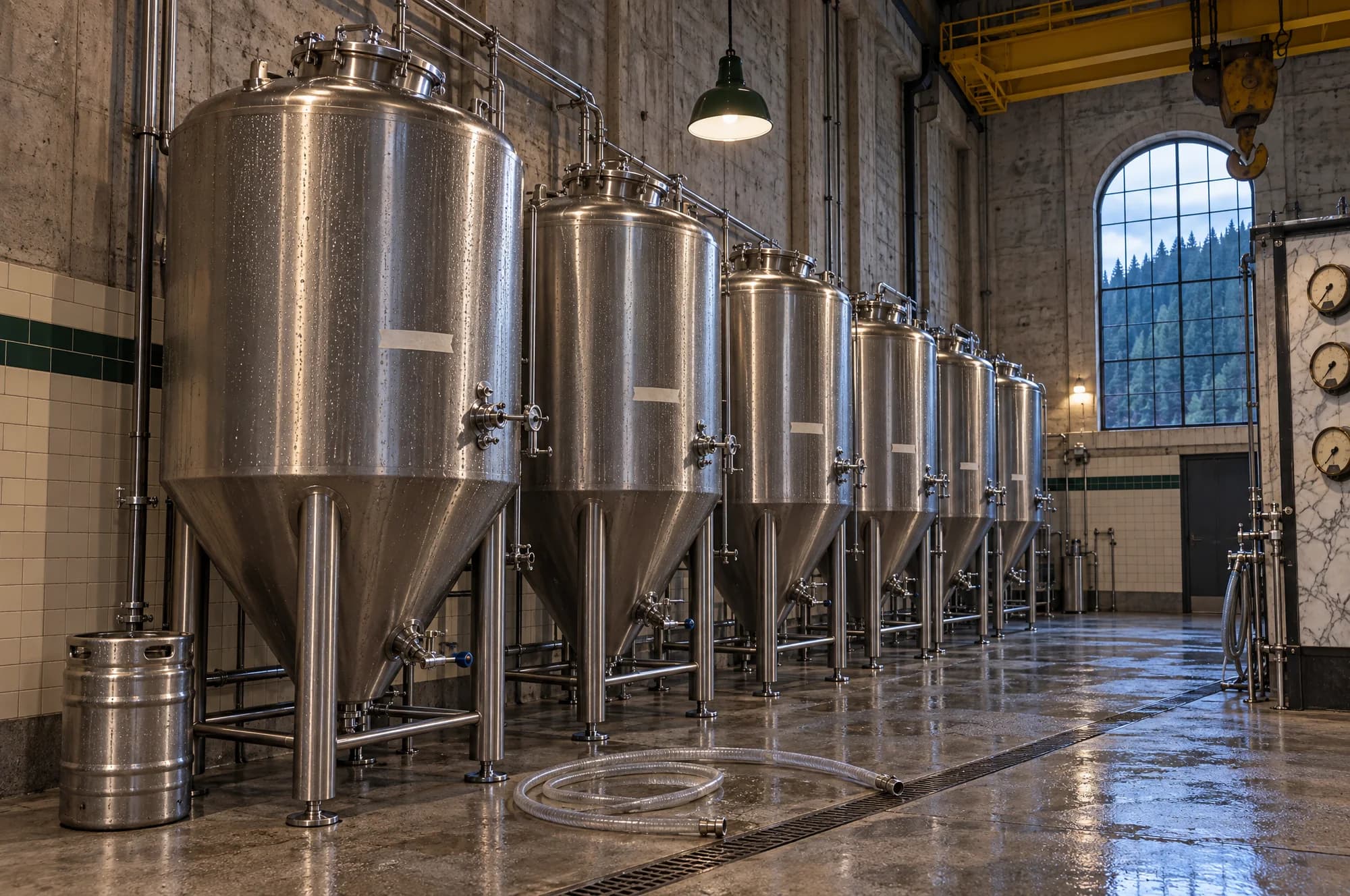 Stainless fermenters in the cold cellar, condensation on the steel
